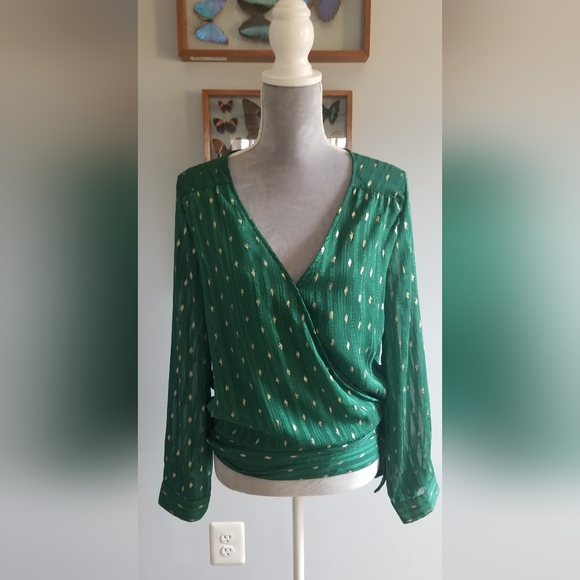 Lili & Lala • Gorgeous Green and Gold Wrap Blouse - Picture 1 of 7